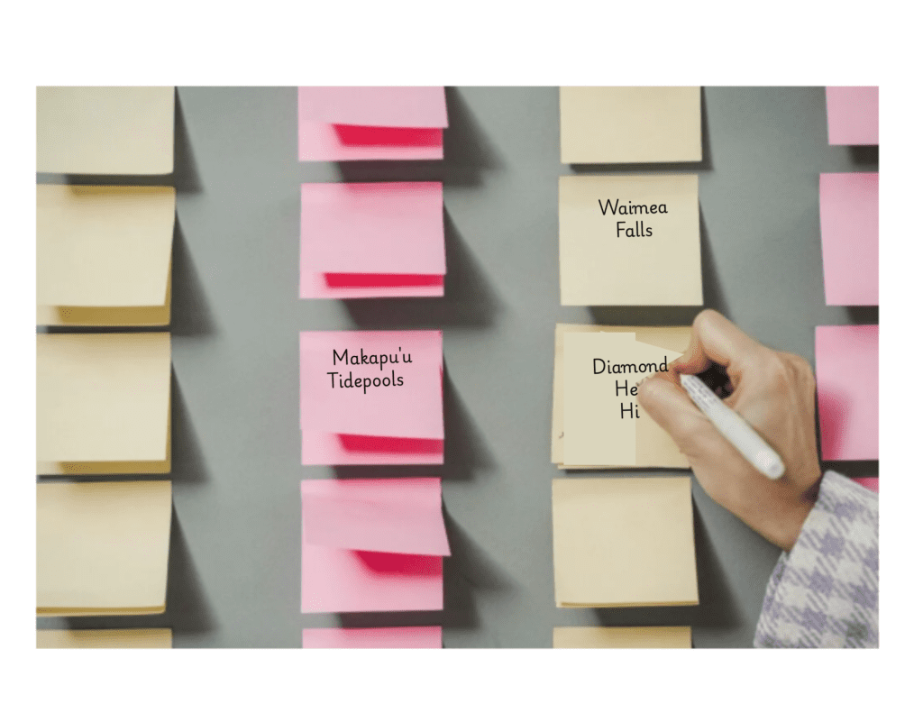Organizing travel destination sticky notes for itinerary prioritization.Plan with Passion: Before you build a rigid itinerary, immerse yourself in the inspiration and possibilities of your next destination.How to make a travel itinerary