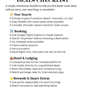 Minimalist travel deals checklist for savvy voyagers featuring expert flight and hotel hacks.