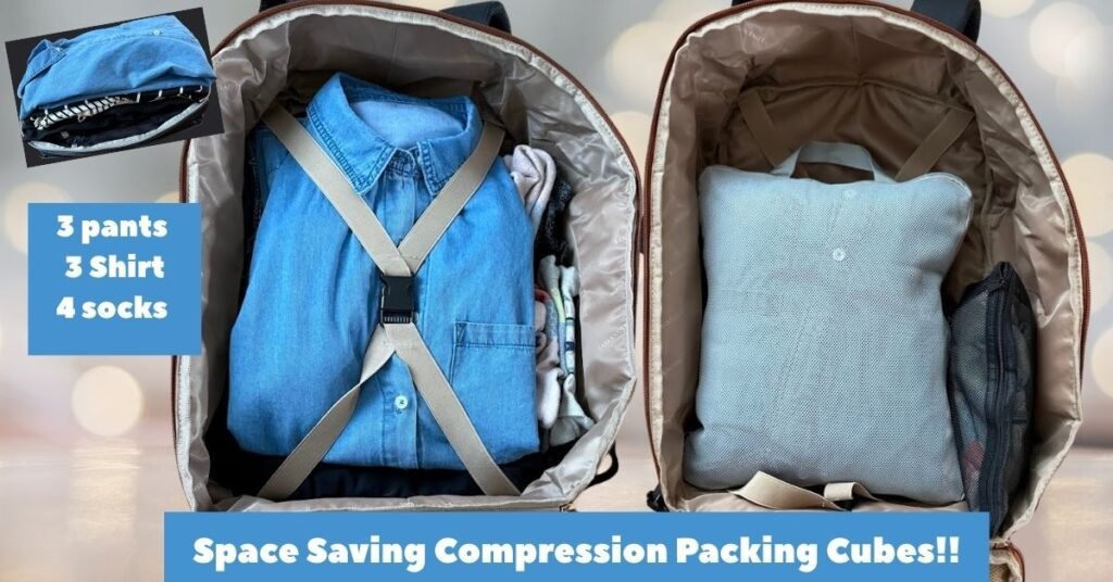 Compression Packing Cubes: Packing 3 pants, 3 shirts, sweater and socks into One Carry-On