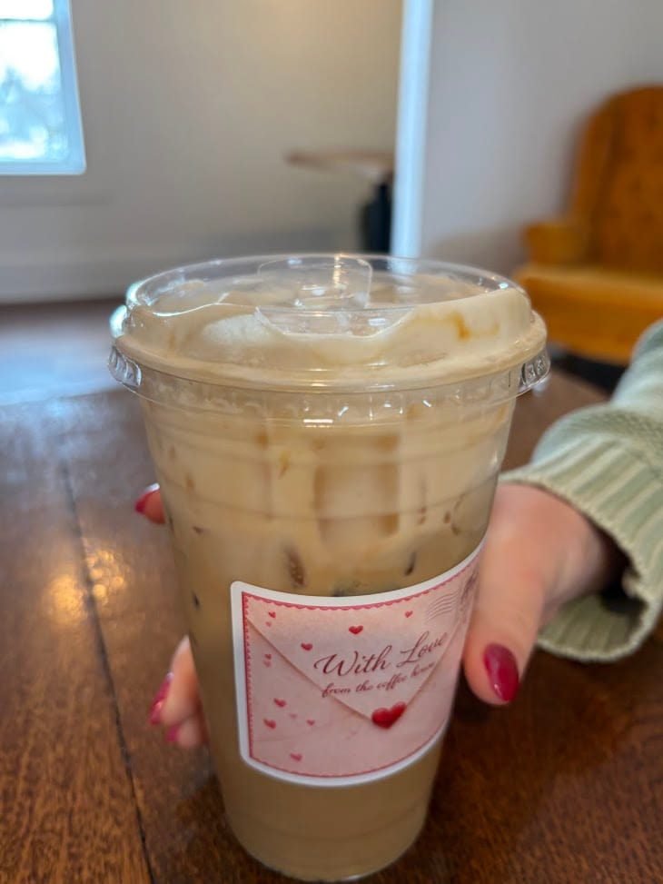 The Rebound caramel and hazelnut latte served at The Coffee House of Plymouth in Plymouth, Ohio.