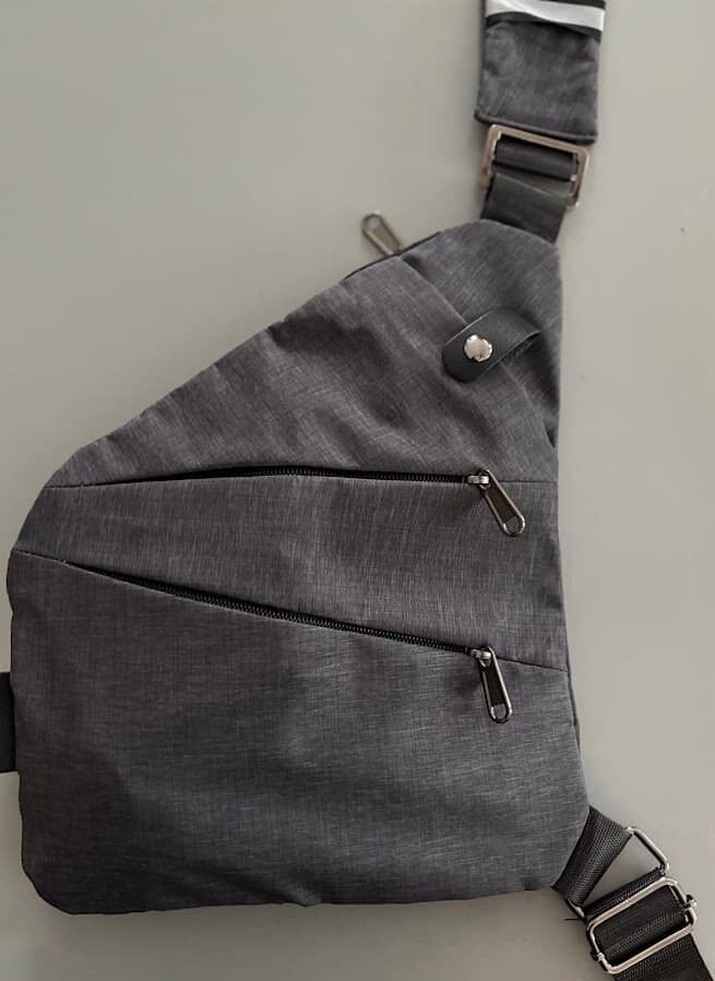 Best anti-theft crossbody bag for travel in charcoal gray, featuring multiple angled zipper pockets and a slim, ergonomic design.