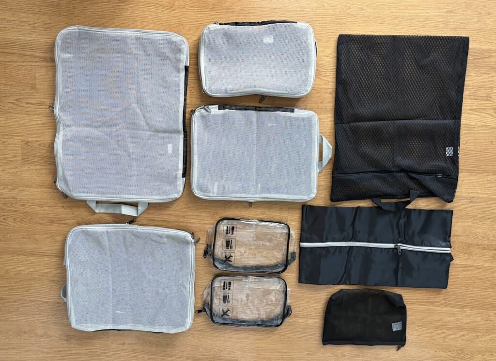 Veken 9/11 Set Compression Packing Cubes picture of set including clear bags