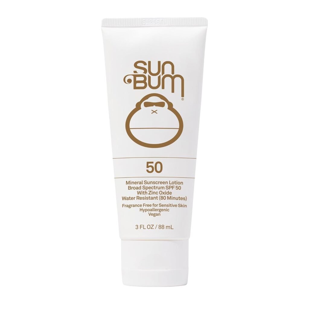 Sun Bum Mineral Sunscreen Lotion SPF 50 in 3oz tube, reef-safe zinc oxide sunscreen for carry-on beach travel